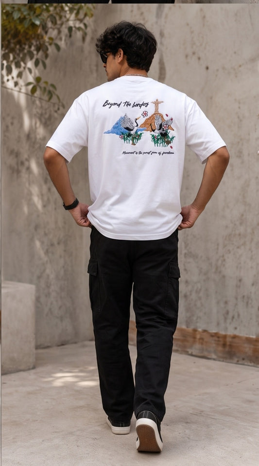 Oversized embroidered japanese swans t-shirt