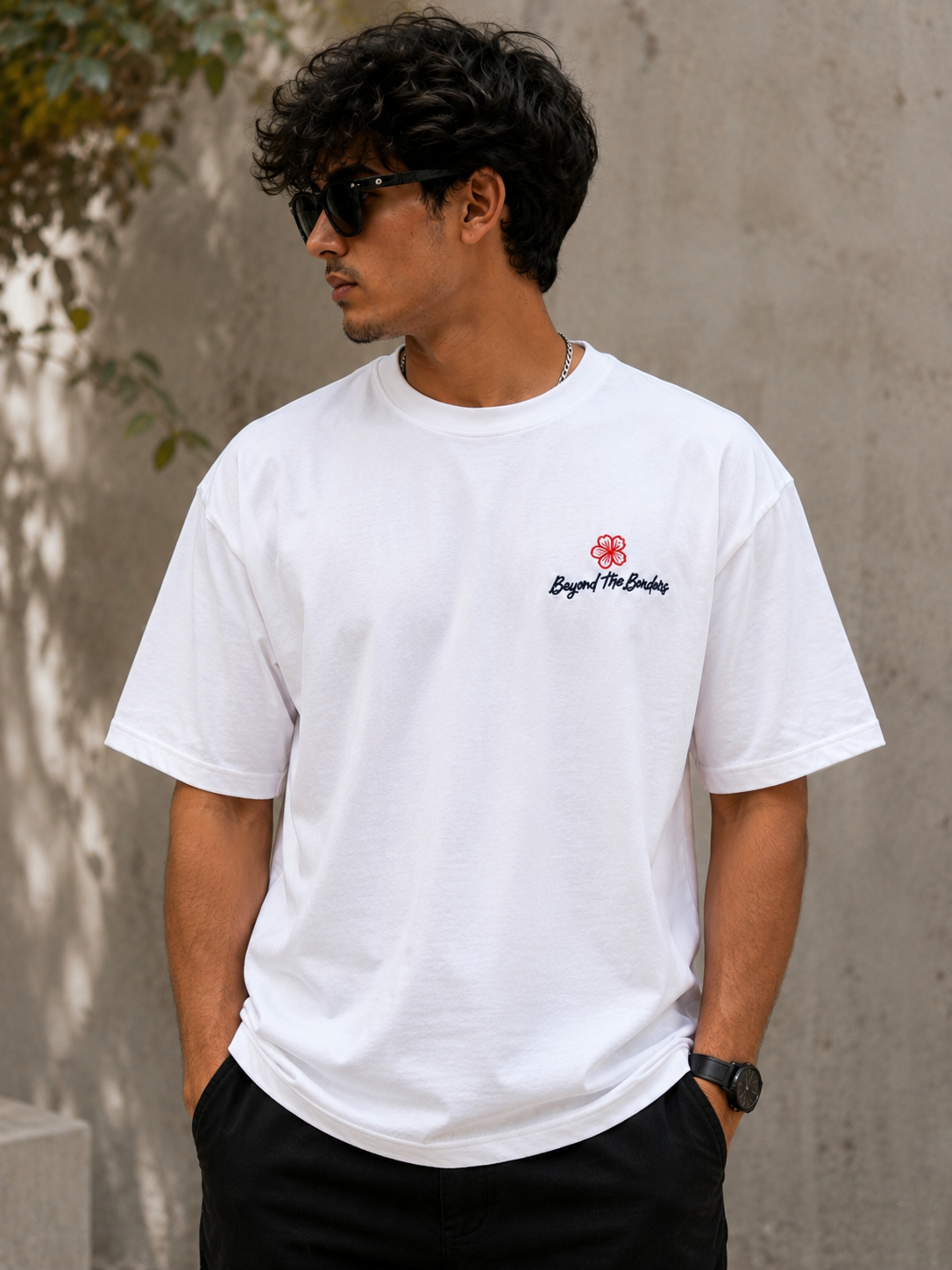 Oversized embroidered japanese swans t-shirt